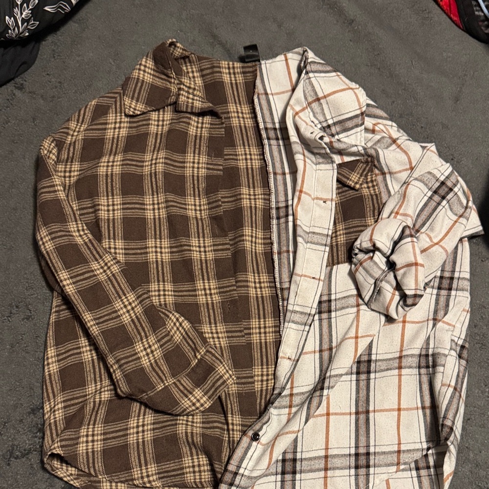 SHEIN Men's Dual-Tone Plaid Shirt - Brown and White